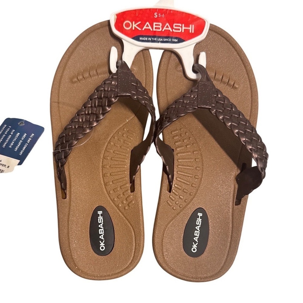 Okabashi Baha Flip Flop Sandals Womens S 5-6 Toffee Copper Braided Arch Support